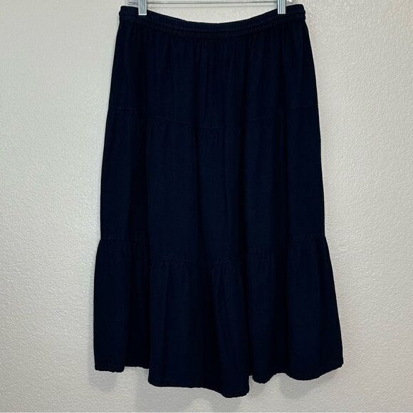 Anthology Linen Blend Navy Blue Tiered Midi Skirt - Picture 4 of 12